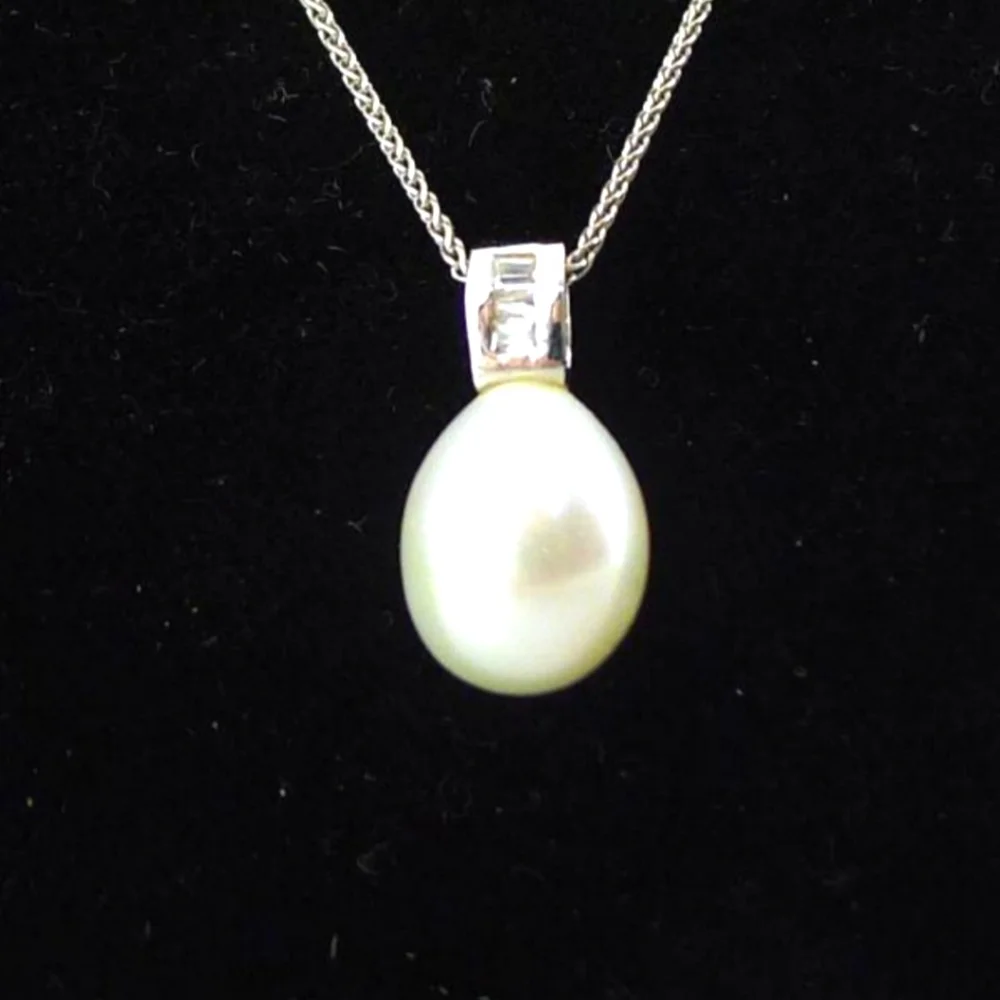 14k Solid White Gold Necklace With 14k Gold Pendant & 9mm Genuine Pearl Quartz - Picture 9 of 13